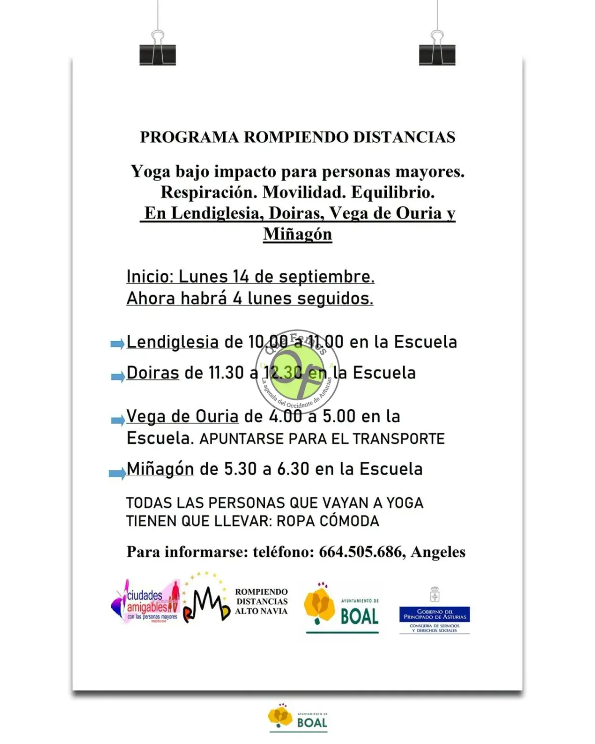 El Programa Rompiendo Distancias del Ayuntamiento de Boal vuelve con yoga de bajo impacto