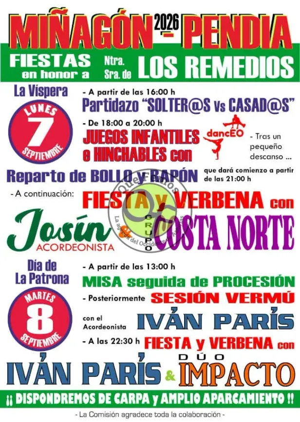 Fiestas de Nuestra Señora de los Remedios 2026 en Miñagón y Pendia