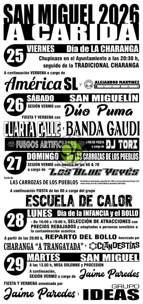 Fiestas de San Miguel 2026 en A Caridá