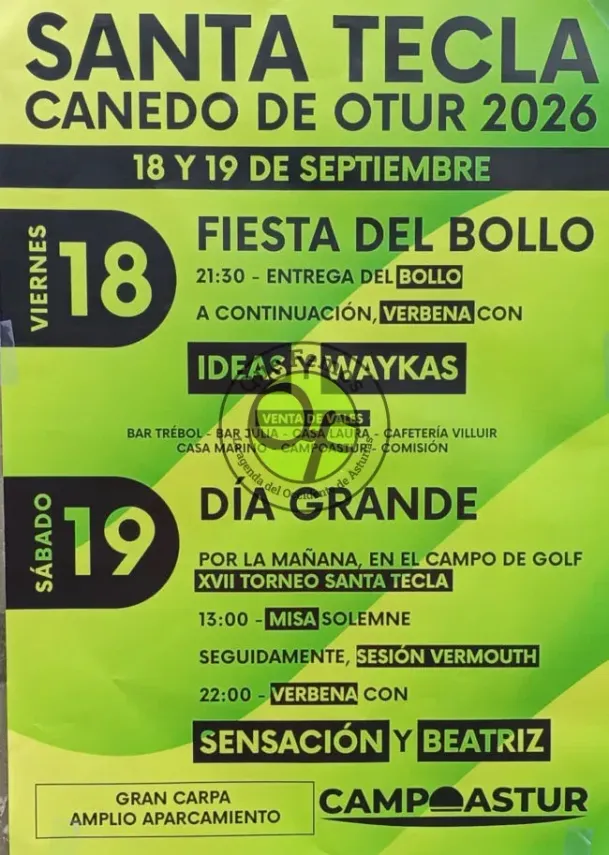 Fiestas de Santa Tecla 2026 en Canedo de Otur