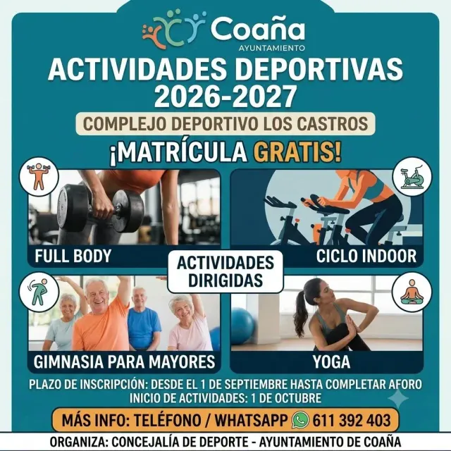 Actividades deportivas 2026-2027 en el Complejo Los Castros