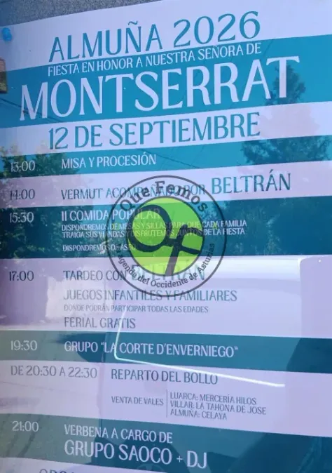 Fiesta de Nuestra Señora de Montserrat 2026 en Almuña