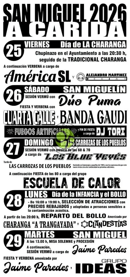 Fiestas de San Miguel 2026 en A Caridá
