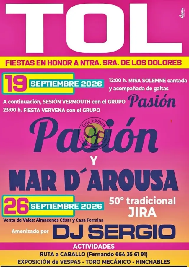Fiestas de Nuestra Señora de los Dolores 2026 en Tol