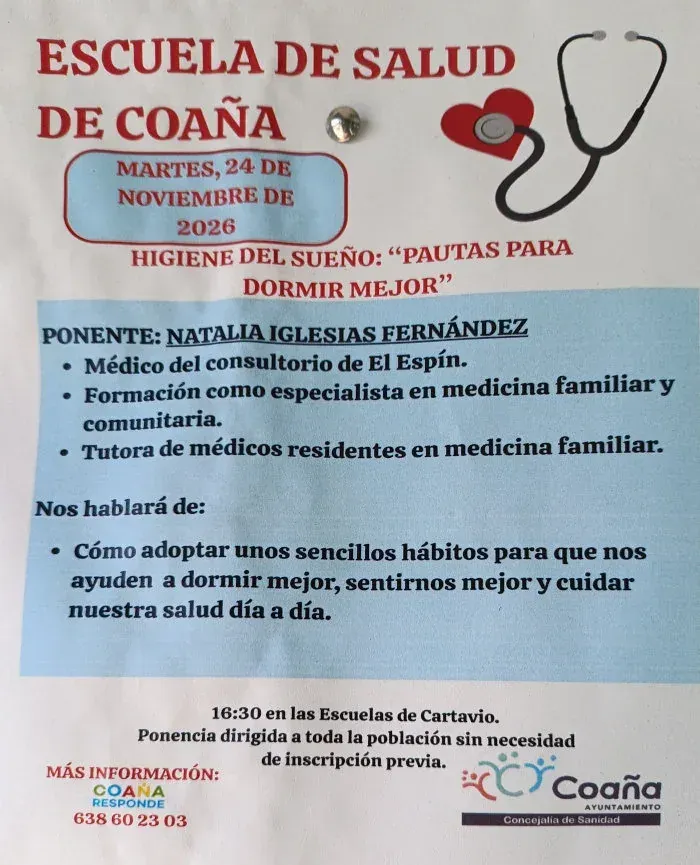 Conferencia sobre la higiene del sueño en la Escuela de Salud de Coaña