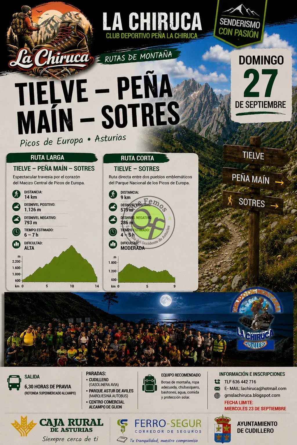 The La Chiruca Mountain Group organizes a new hiking day in the Picos de Europa: Tielve-Peña Maín-Sotres